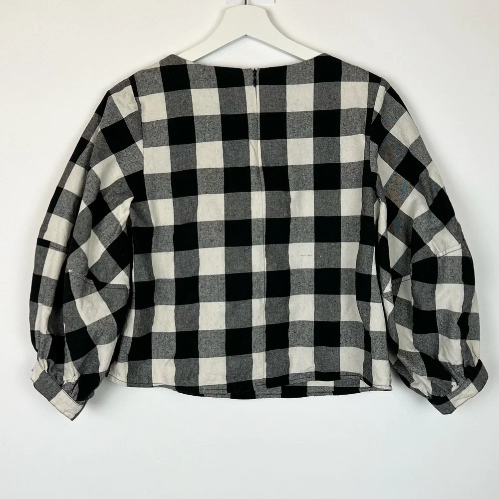 Anthropologie Sunday in Brooklyn Buffalo Plaid Gingham Balloon Sleeve Blouse XXS